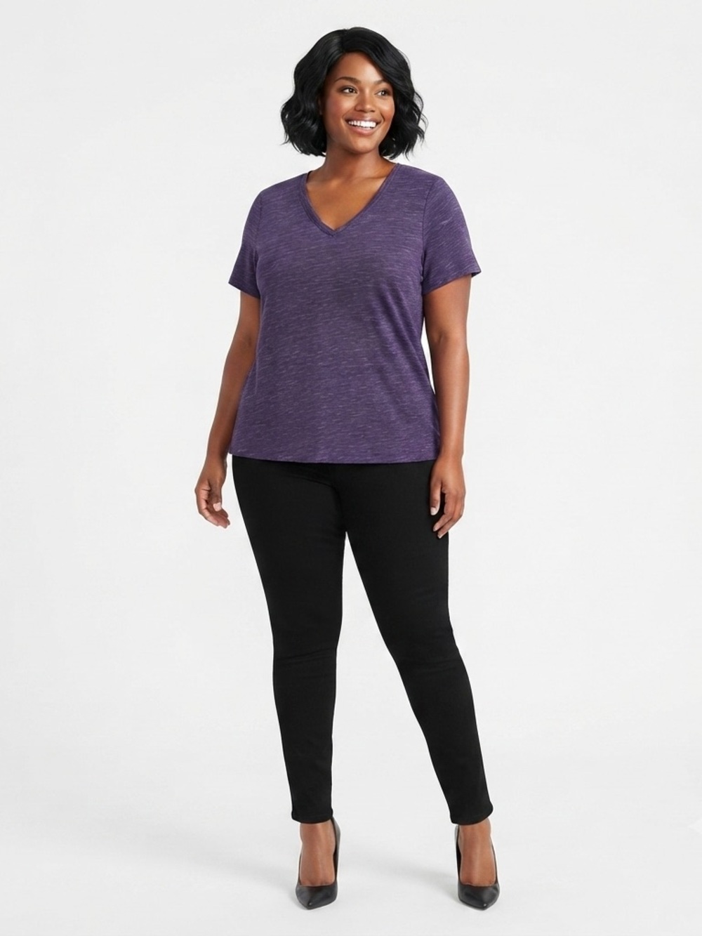 Lane Bryant Perfect Sleeve Heathered Purple V-Neck Tee 22/24